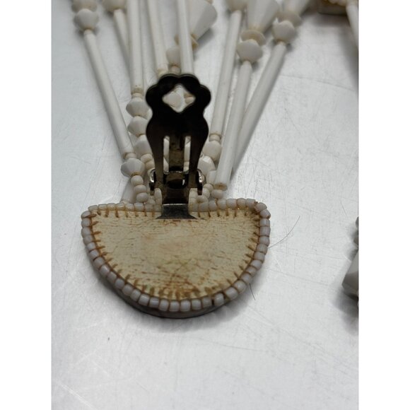 VTG Clip-On Earrings w/ White Marble & Sparkly Stone Beads Long Chandeliar - Picture 8 of 10